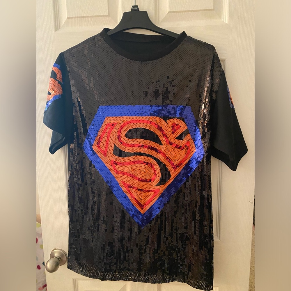 Black sequins Superman t-shirt dress! One size fits all